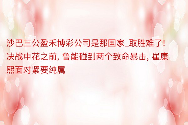 沙巴三公盈禾博彩公司是那国家_取胜难了! 决战申花之前, 鲁能碰到两个致命暴击, 崔康熙面对紧要纯属