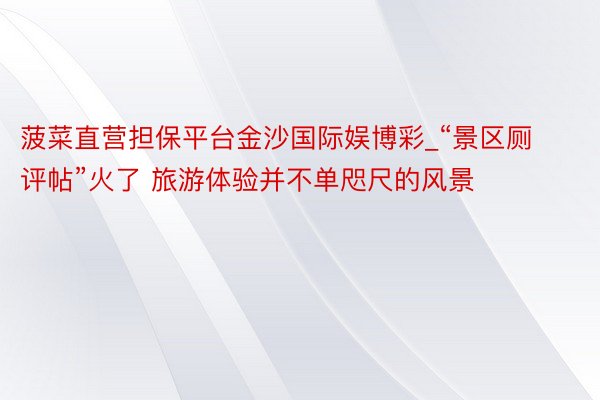 菠菜直营担保平台金沙国际娱博彩_“景区厕评帖”火了 旅游体验并不单咫尺的风景